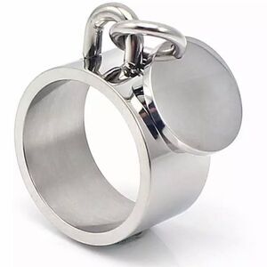 Silver Stainless Steel Wide Band Dangle Charm Ring Y2K Cybercore Statement NWT